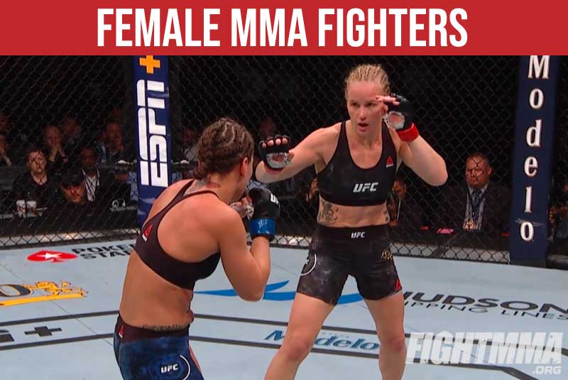 Female MMA fighters Shevchenko and Eye in the Octagon